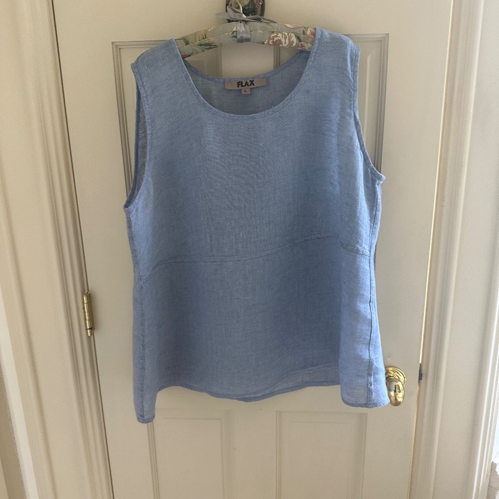 FLAX 100% Sheer Blue Linen Top-EUC/L - Picture 5 of 7